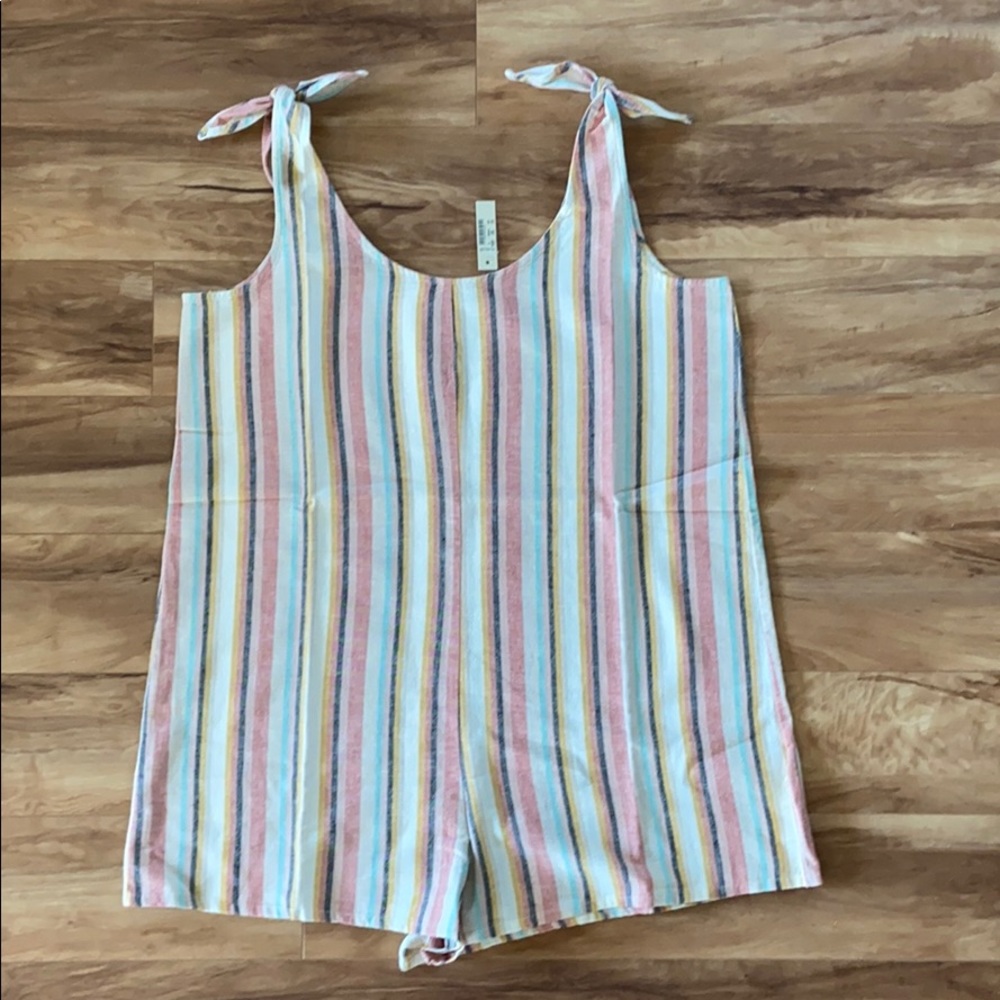 Madewell Cover-Up Romper in Rainbow Stripe - Picture 1 of 12